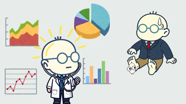 経営の総合医とも呼ばれる中小企業診断士の広大な学習領域と、試験の難易度をイメージした挿絵